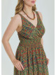 V Neck Robe Green Patterned Plus Size Dress 4586